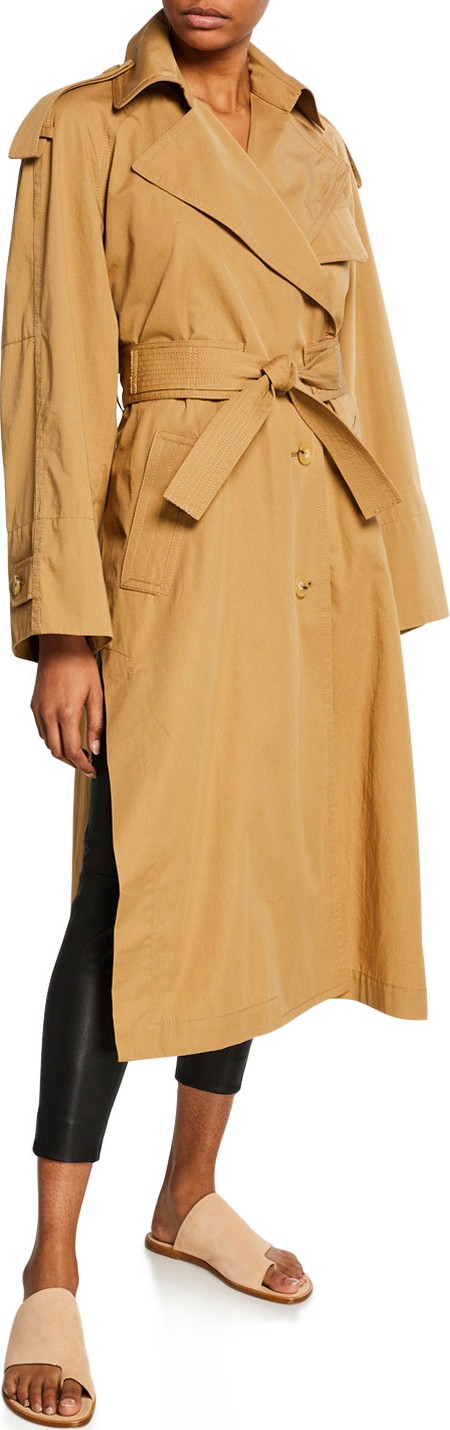 Vince Side-Split Long Cotton Trench Coat