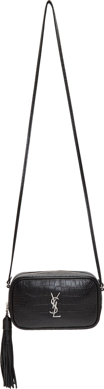 Saint Laurent Black Mini Croc Camera Bag