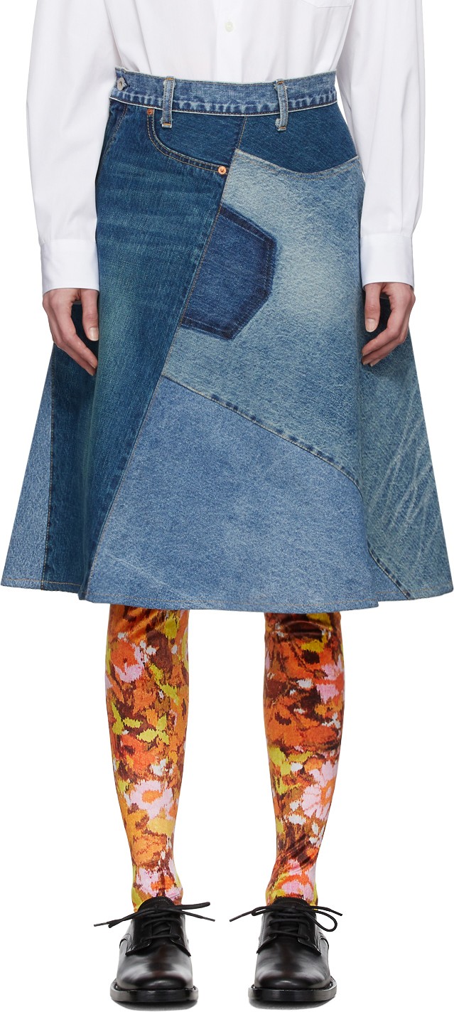 Junya Watanabe Blue Patchwork Skirt