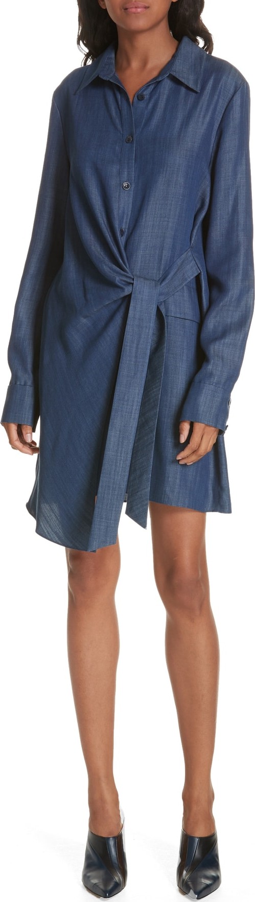 Tibi Side Tie Chambray Shirtdress
