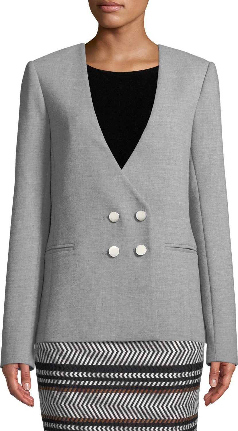 Badgley Mischka Collarless Twill Four-Button Blazer