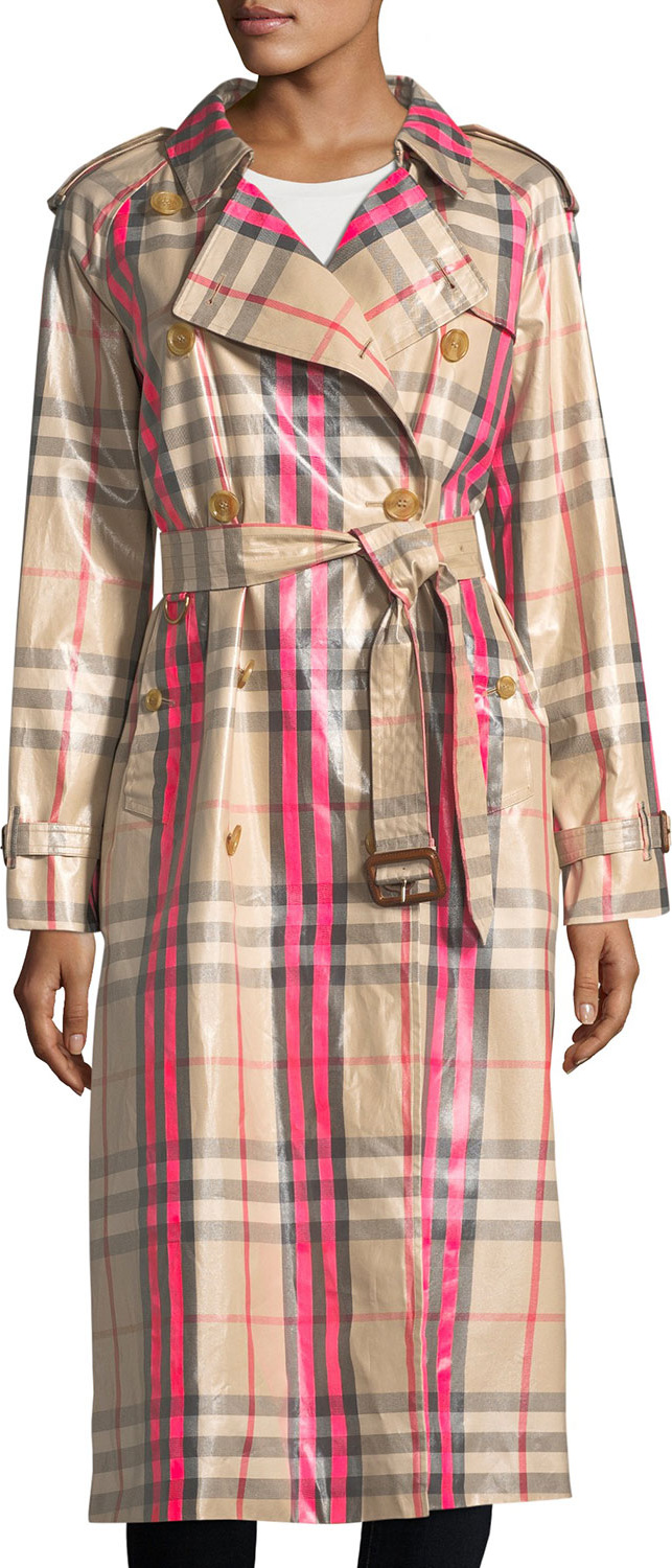 Burberry London England Laminated Check Trench Coat