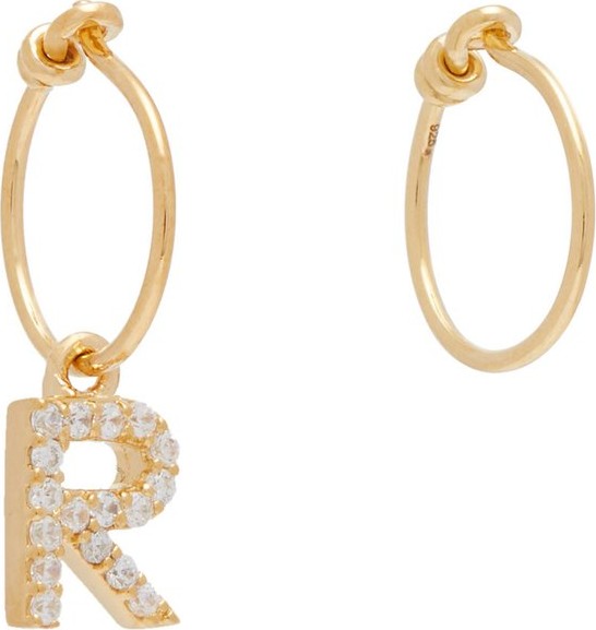 Theodora Warre Mismatched R-charm gold-plated hoop earrings