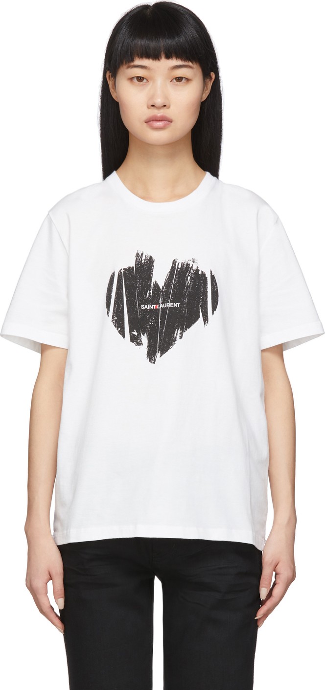 Saint Laurent White 'Saint Laurent Heart' T-Shirt