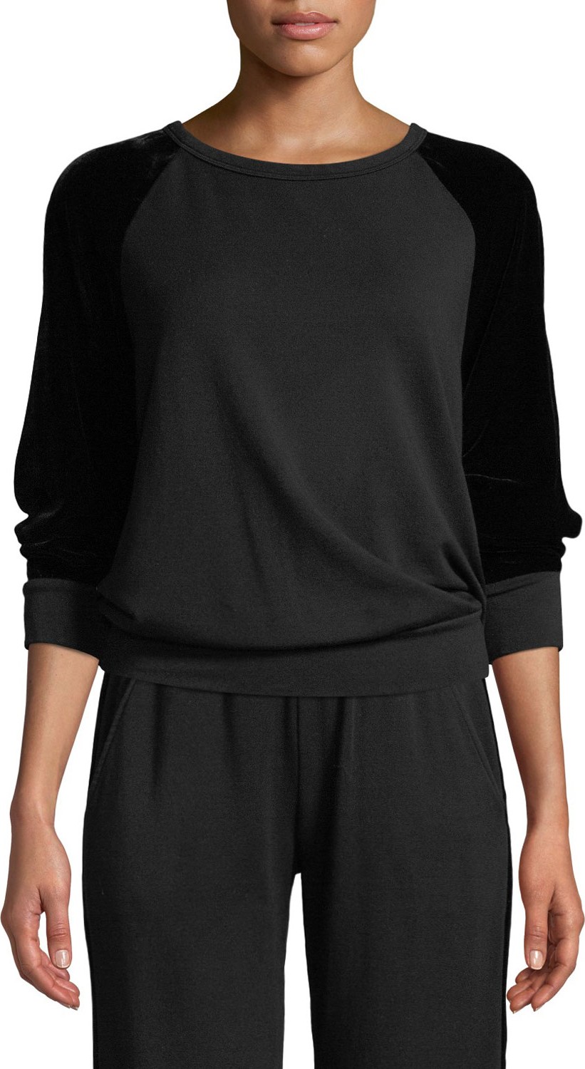 Velvet By Graham & Spencer Westine Crewneck Sweatshirt with Velvet Sleeves