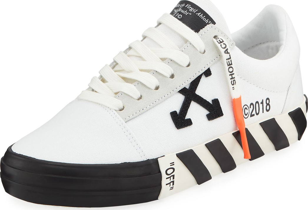 Off White Vulcanized Logo Stripe Canvas Low-Top Sneakers