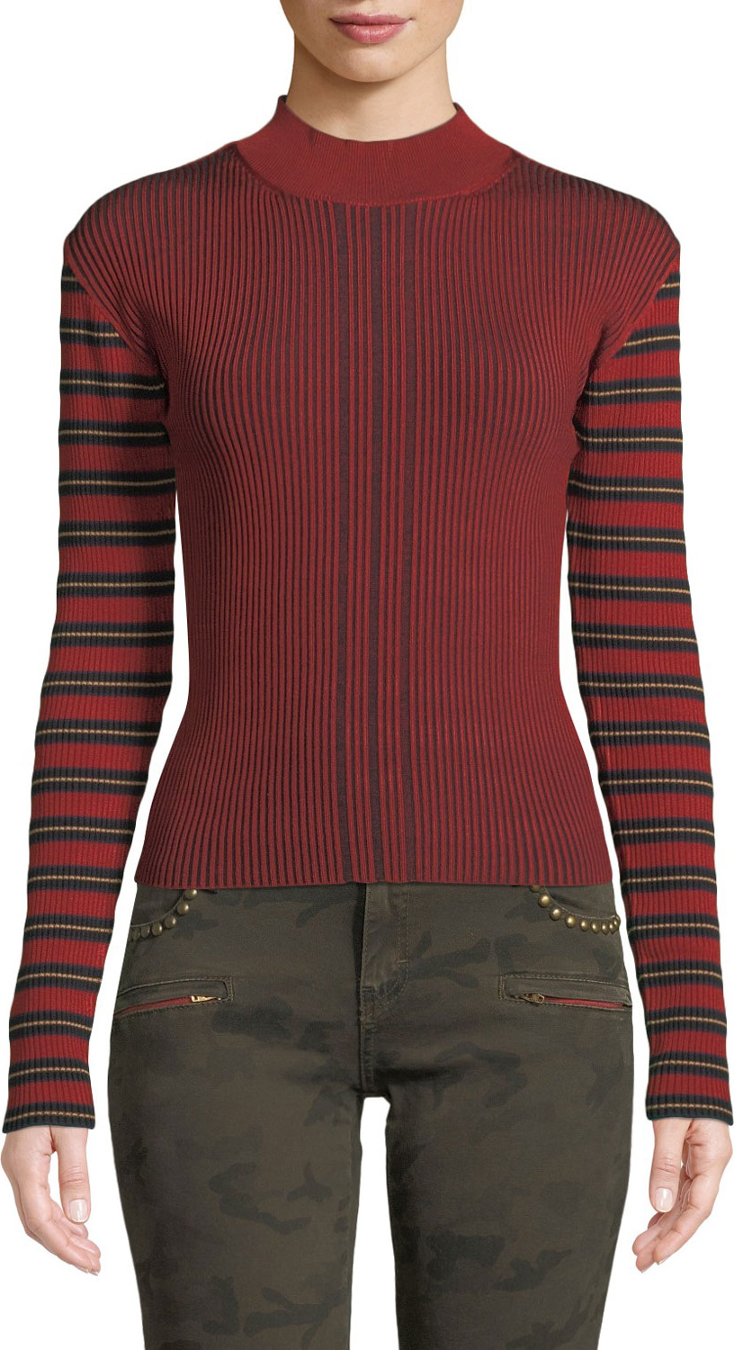 McQ - Alexander McQueen Striped Ribbed Long-Sleeve Pullover Sweater
