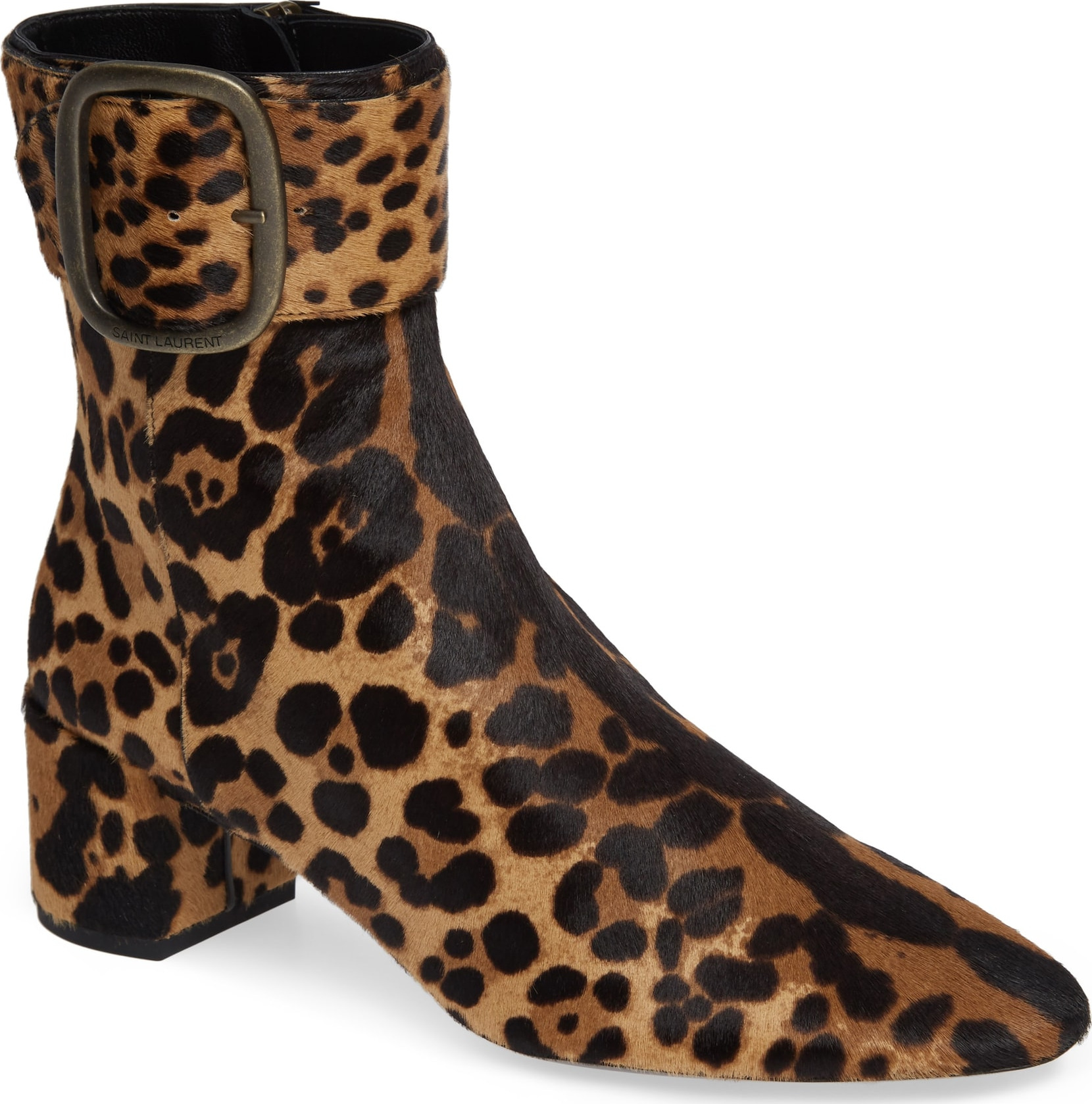 Saint Laurent Leopard Genuine Calf Hair Buckle Bootie