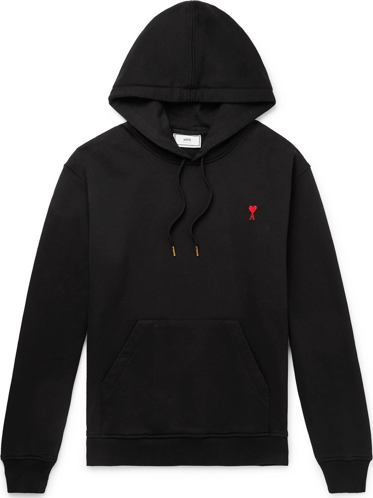 AMI Logo-Appliquéd Loopback Cotton-Jersey Hoodie
