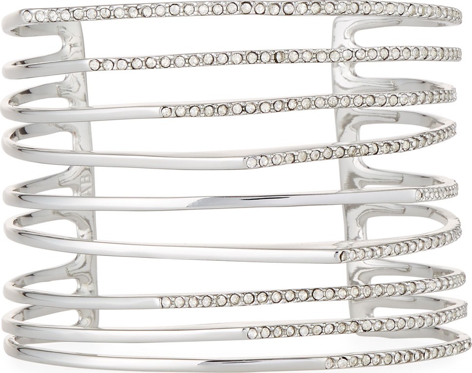 Alexis Bittar Multi-Row Silvertone Crystal Origami Cuff Bracelet