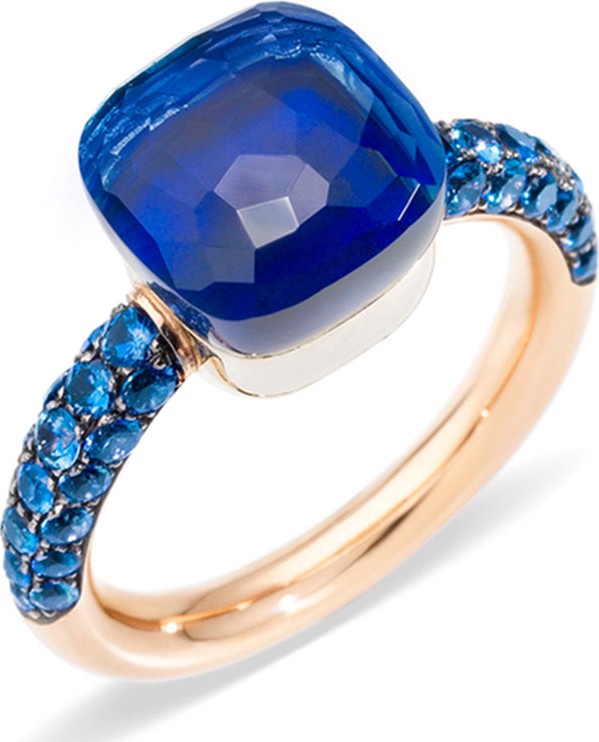 Pomellato NUDO 18k Rose Gold & White Gold Topaz/Lapis Ring