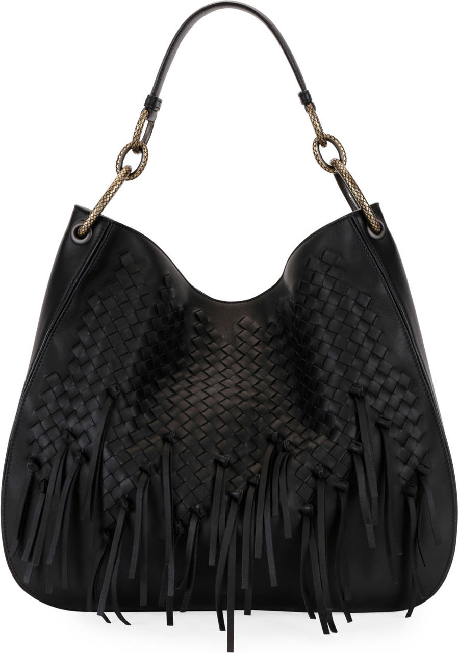 Bottega Veneta Large Loop Fringe Intrecciato Leather Hobo Bag