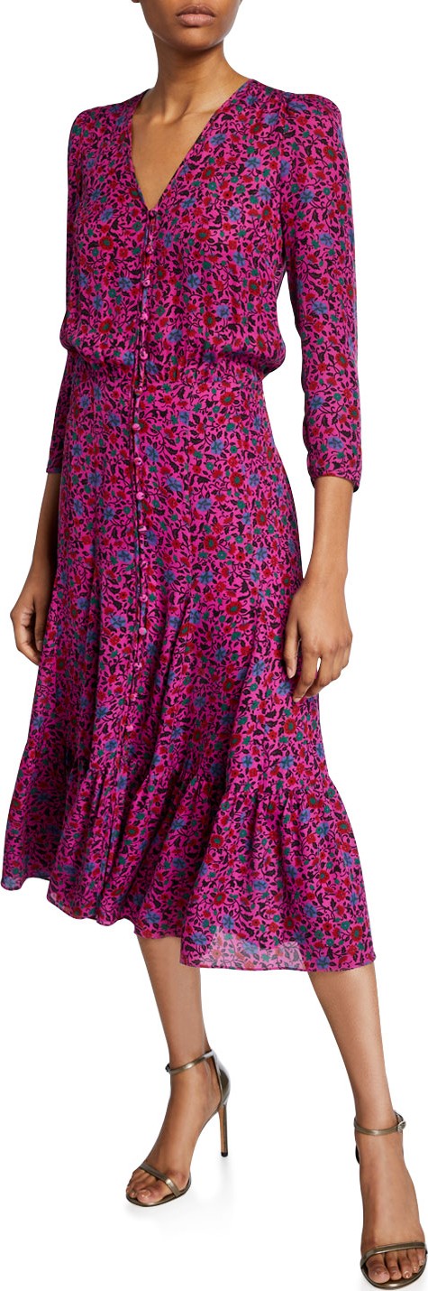 Veronica Beard Lasanna 3/4-Sleeve Floral Midi Dress