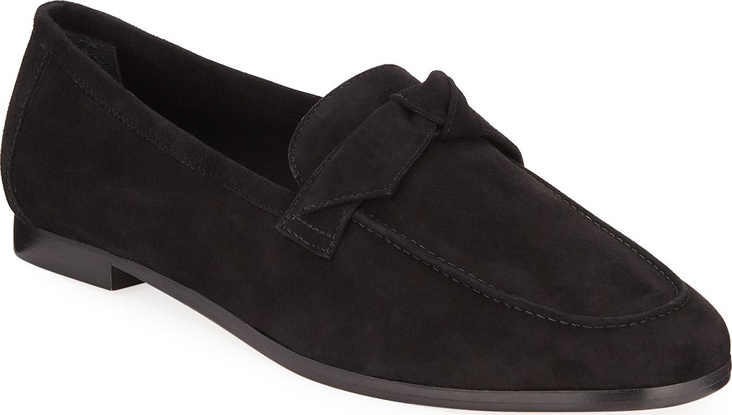 Alexandre Birman Becky Flat Suede Bow Loafers