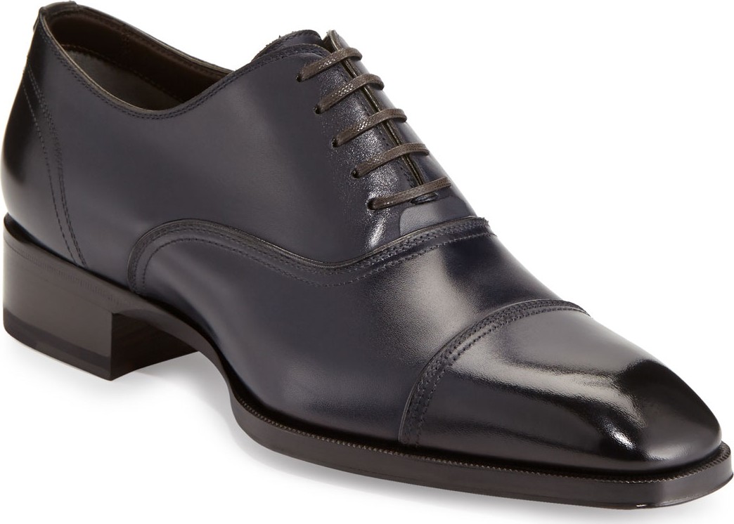 TOM FORD Gianni Cap-Toe Leather Shoe, Blue