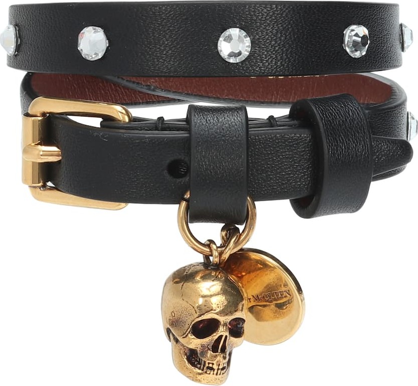 Alexander McQueen Crystal leather wrap bracelet