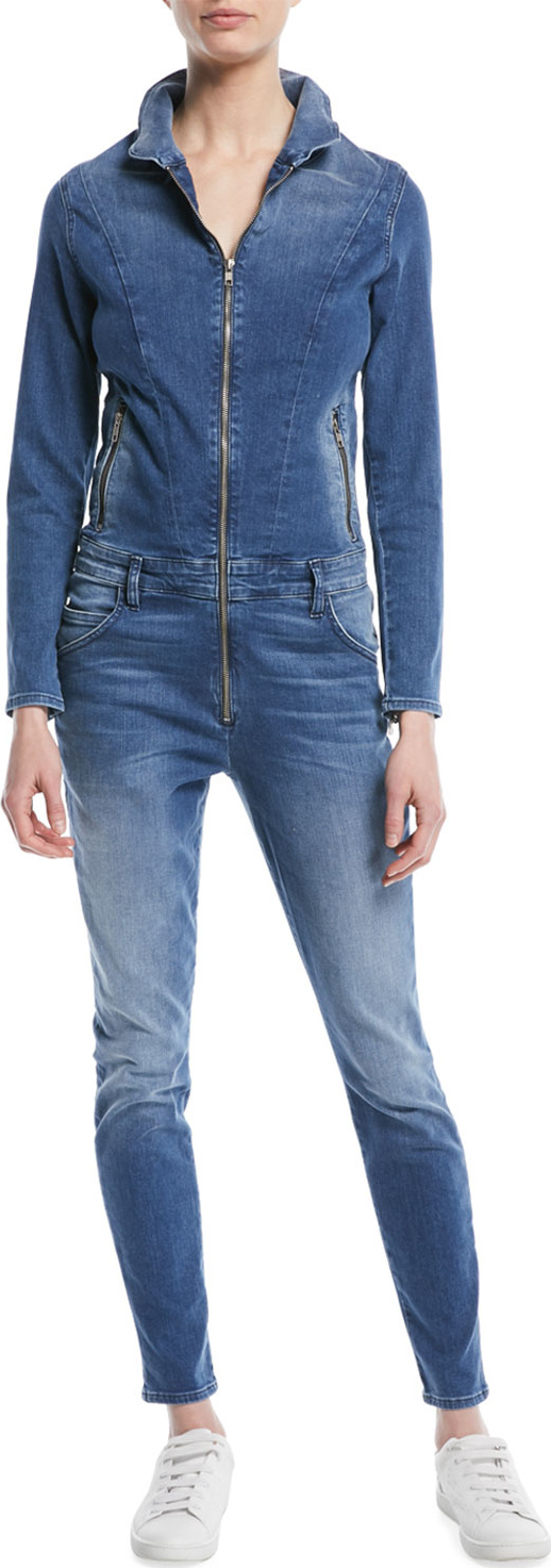 Etienne Marcel Zip-Front Long-Sleeve Stretch-Denim Jumpsuit