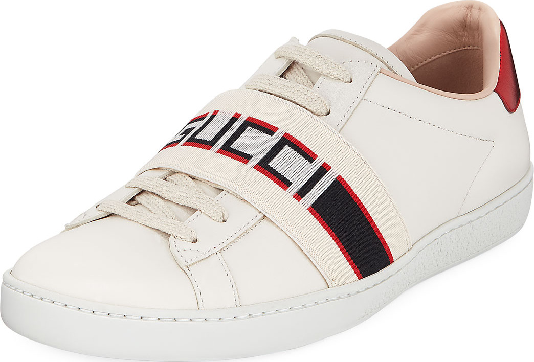 Gucci Logo-Band Leather Low-Top Sneakers