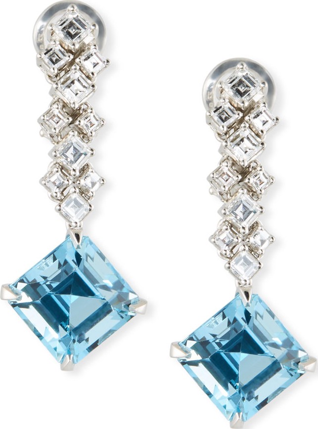 Oscar Heyman Platinum Fancy Diamond & Aquamarine Earrings