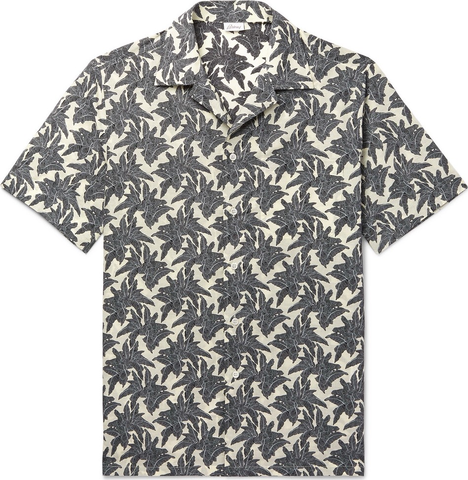 Brioni Camp-Collar Printed Linen and Cotton-Blend Shirt