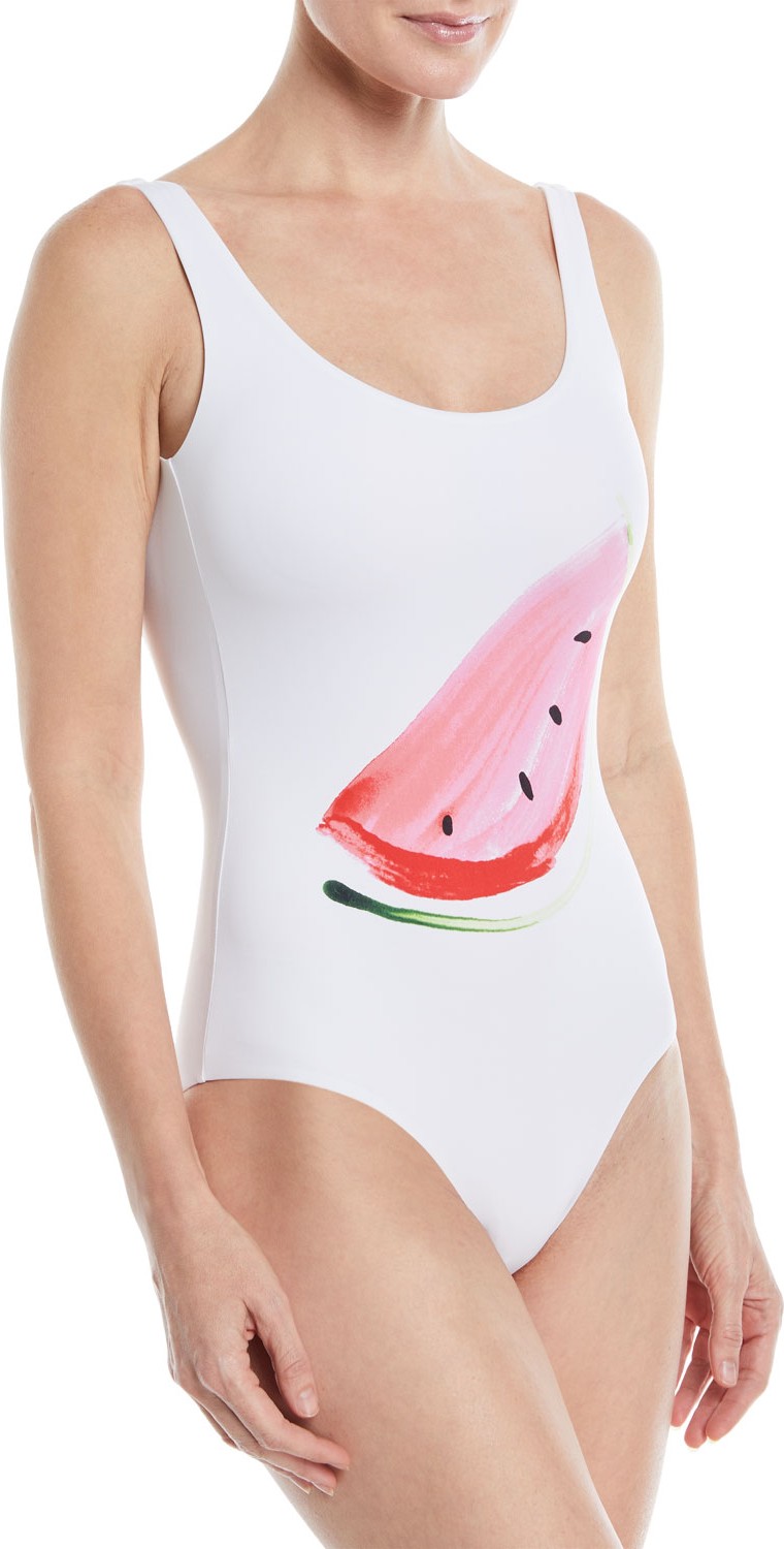 Onia Kelly Watermelon One-Piece Low-Back Swimsuit