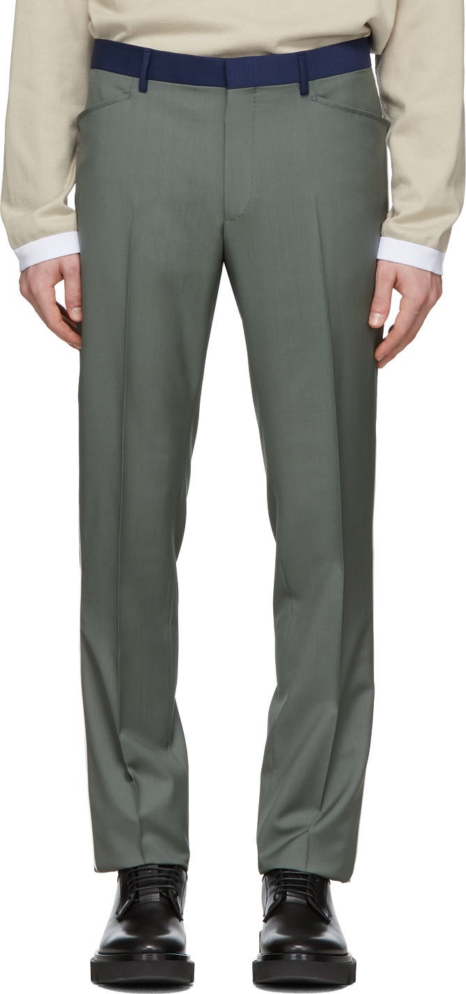 Lanvin Green Contrasted Waist Tailored Trousers