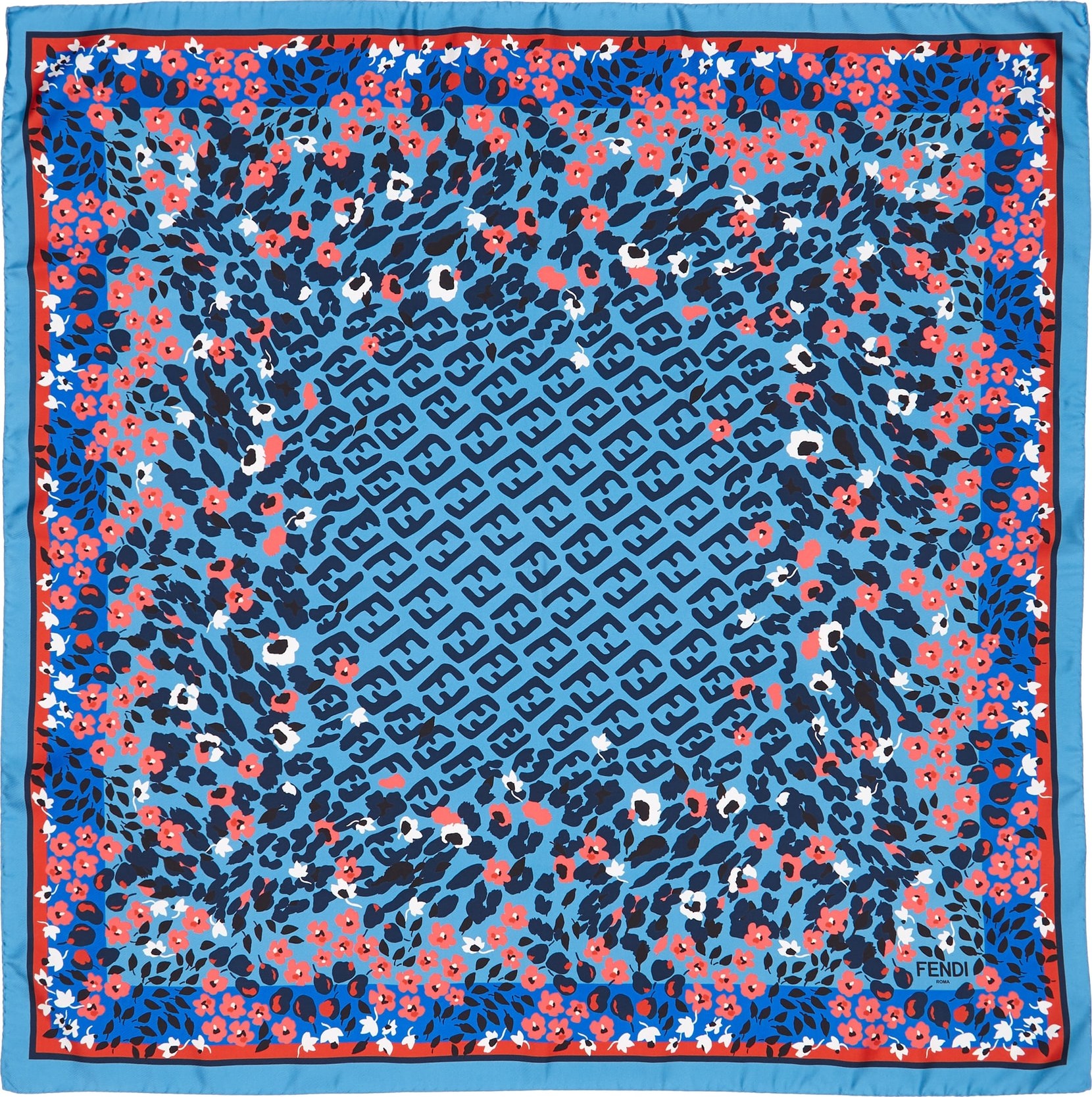 Fendi Floral Logo Silk Scarf