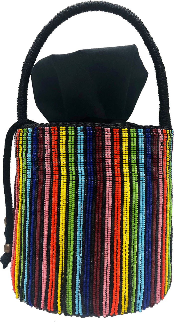 Sensi Studio Beaded Fringe Rainbow Mini Bucket Bag