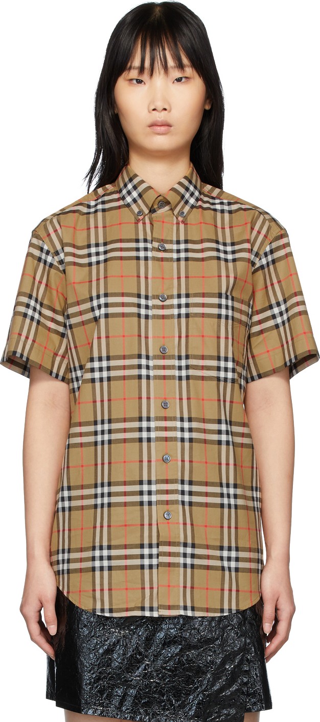 Burberry London England Beige Check Jameson Short Sleeve Shirt