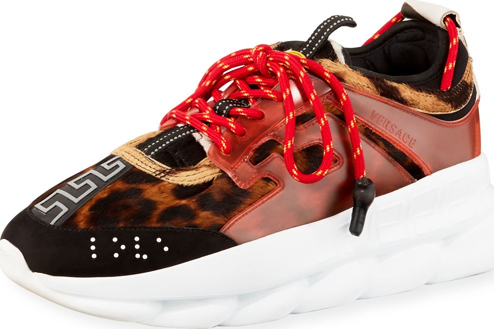 Versace Men's Chain Reaction Greek Key-Print Sneakers, Leopard