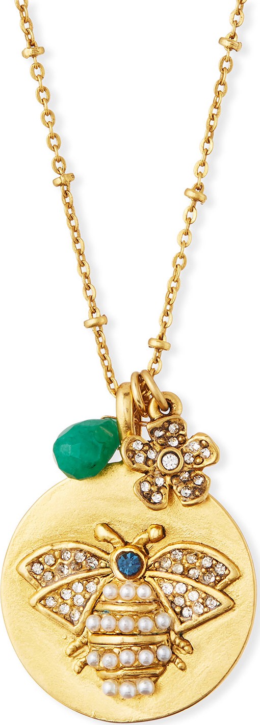 Sequin Round Bee Talisman Pendant Necklace