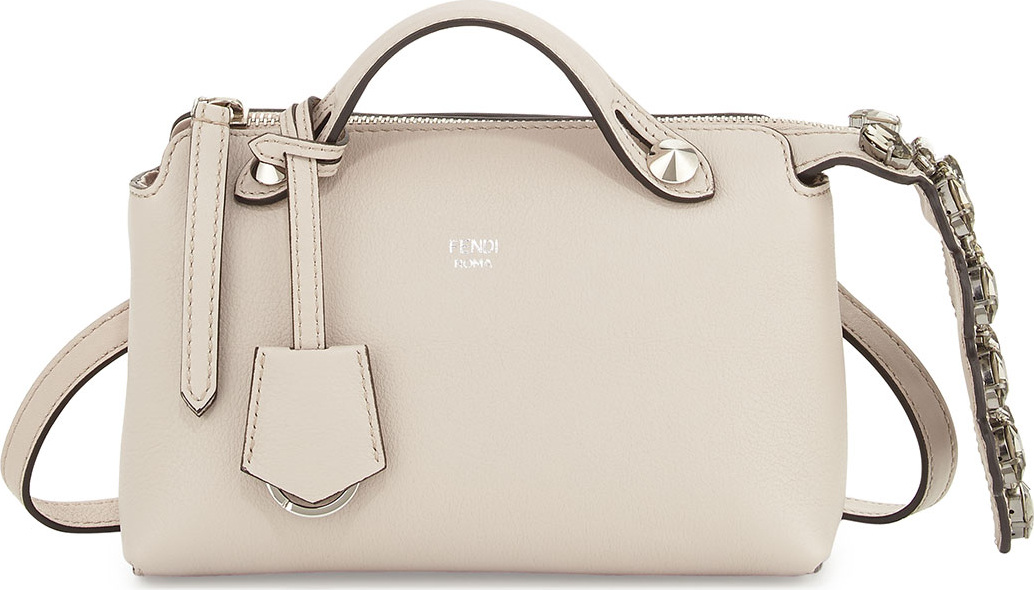 Fendi By The Way Mini Crystal-Croc-Tail Satchel Bag, White