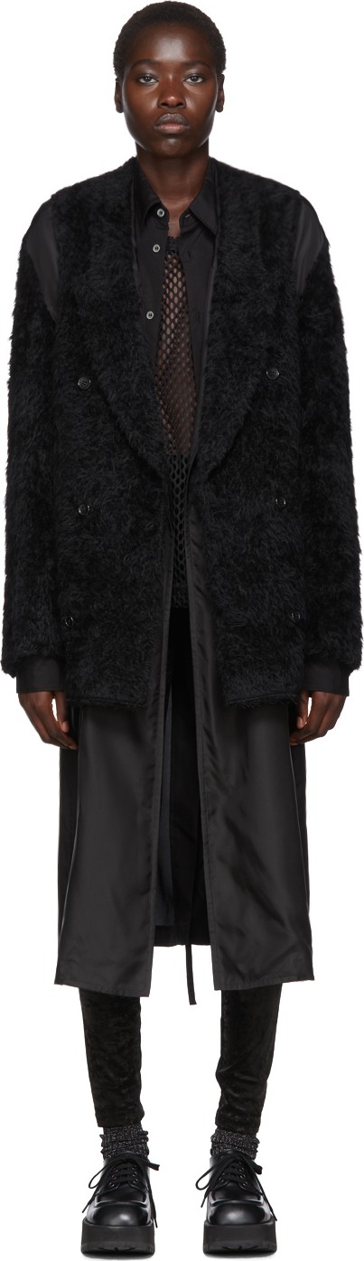 Comme Des Garçons Homme Plus Black Wool Faux-Fur Coat