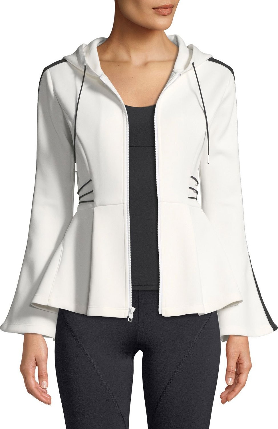 Cushnie Hooded Flare-Sleeve Peplum Jacket with Contrast Cording