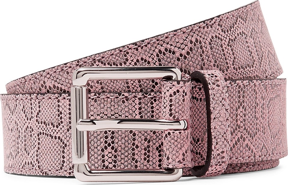 Très Bien Snake-Print Leather Belt