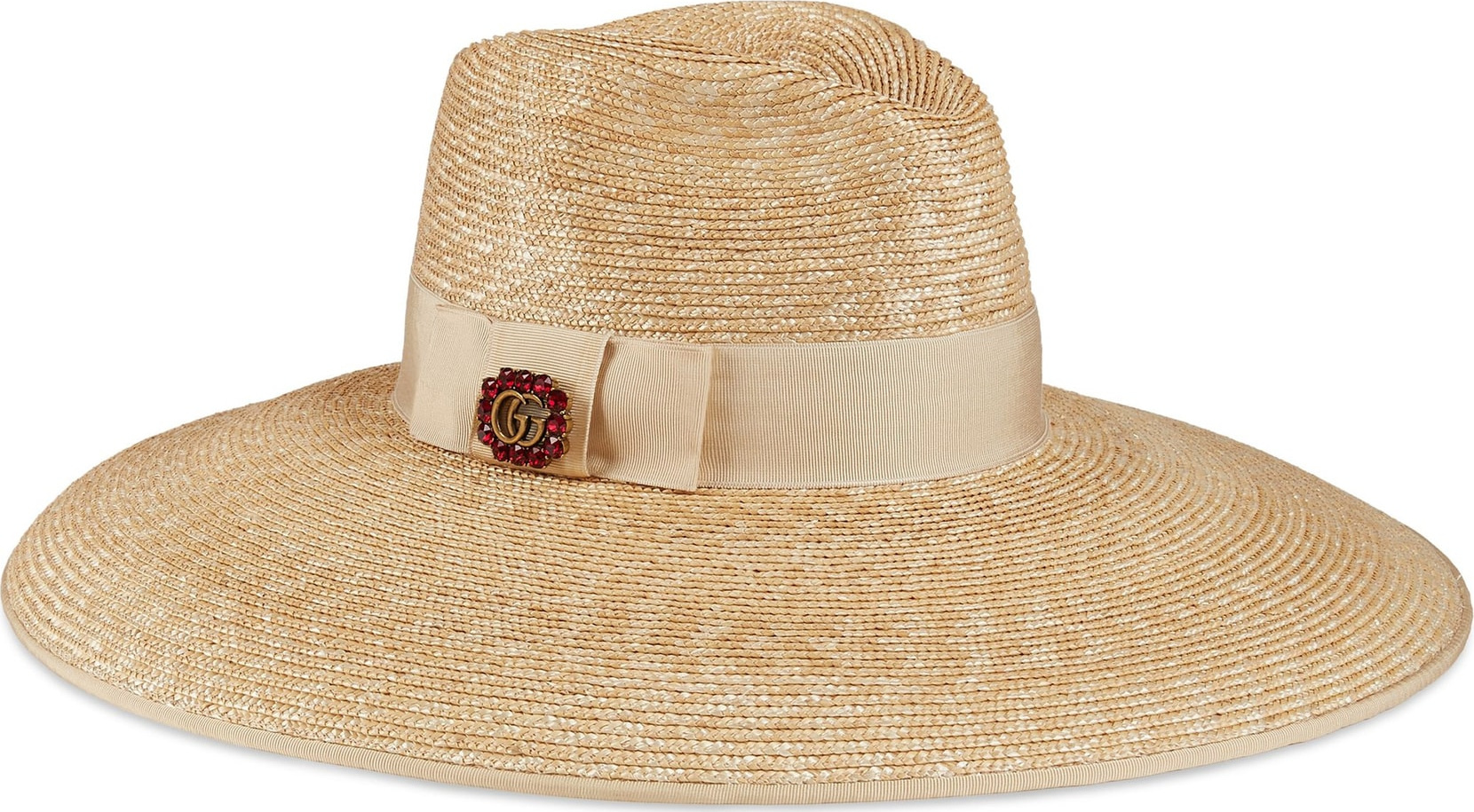 Gucci Crystal Embellished Wide Brim Straw Hat