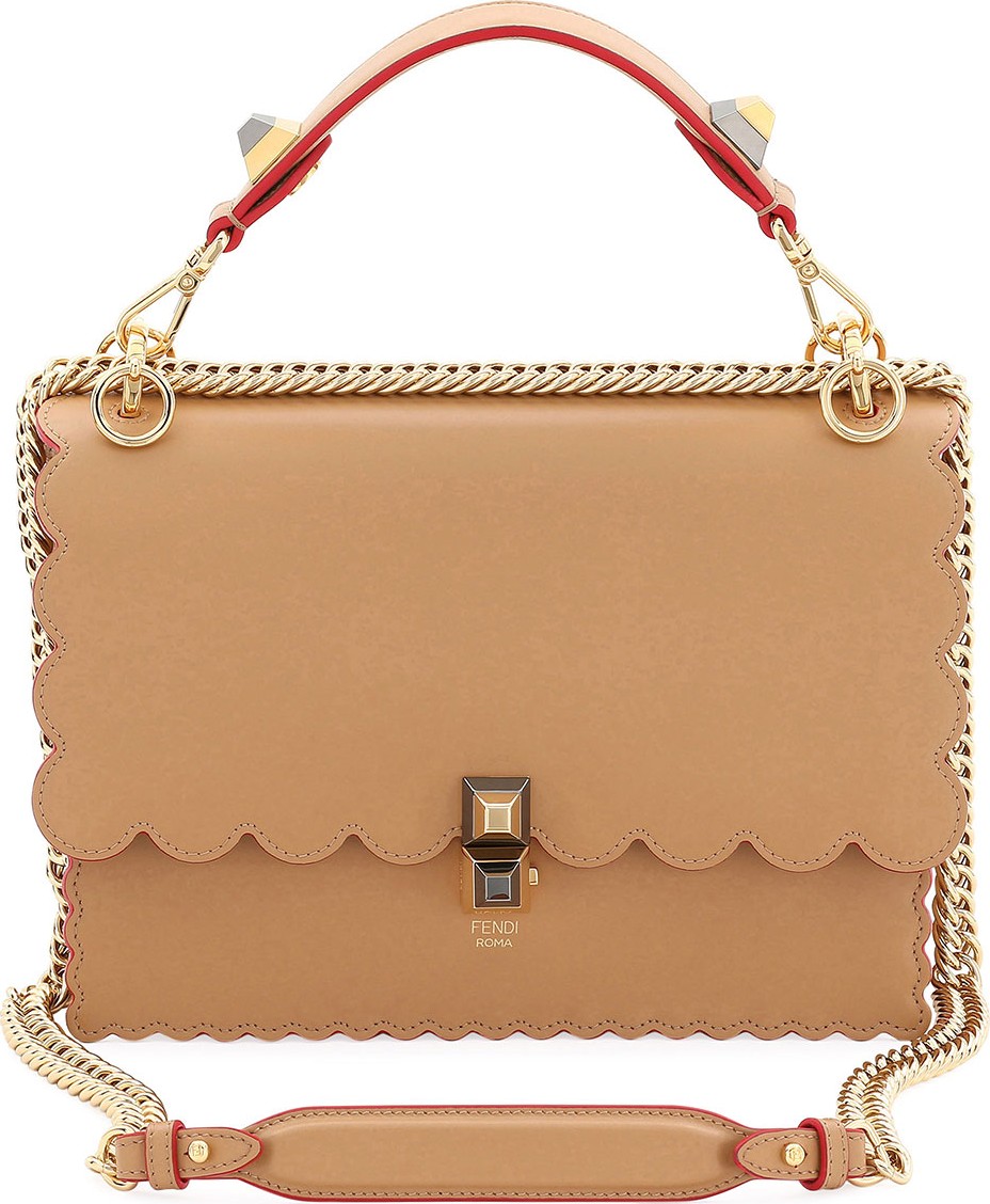 Fendi Kan I Regular Leather Scalloped Shoulder Bag