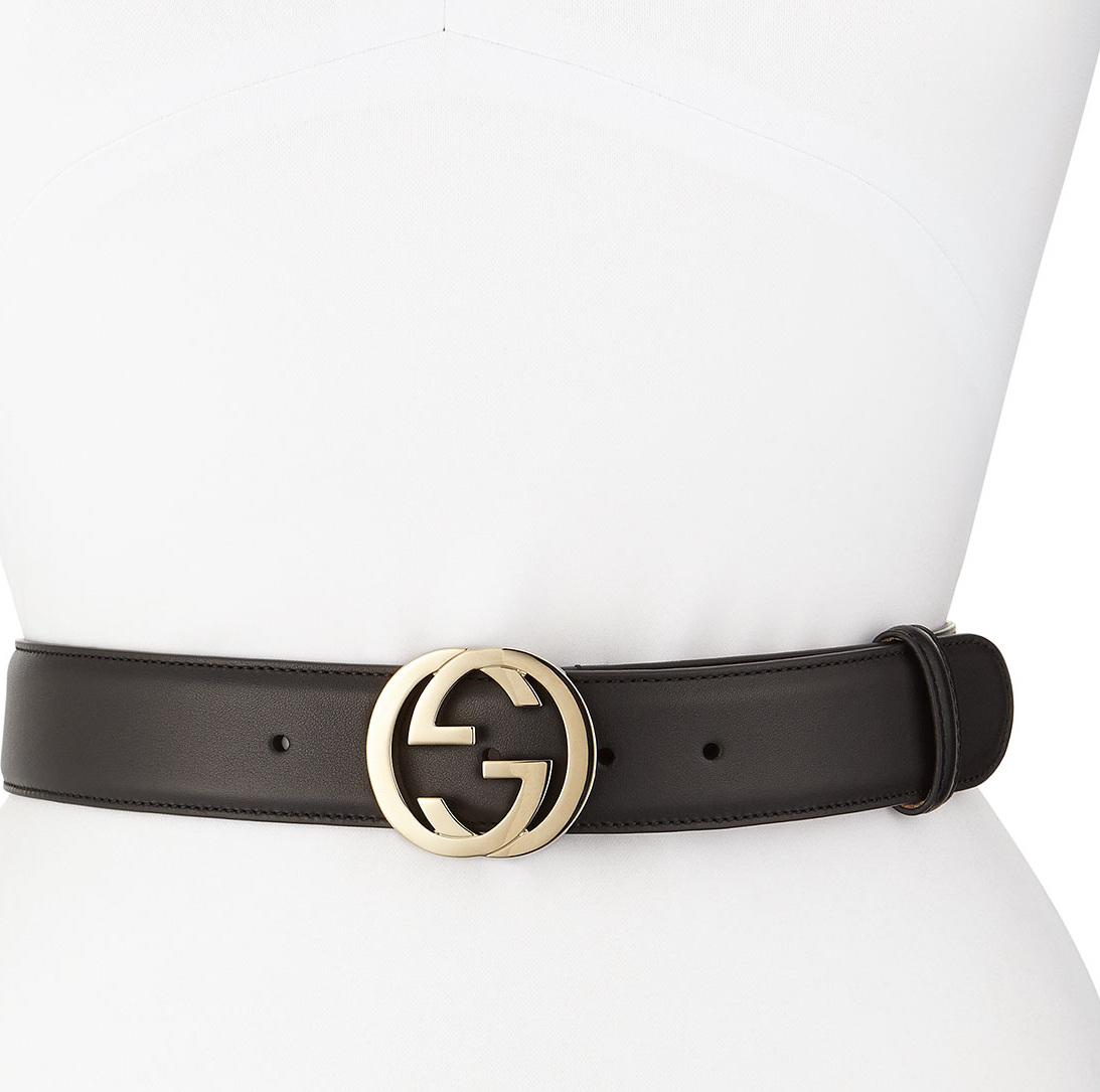 Gucci Wide Adjustable GG-Buckle Belt, Nero