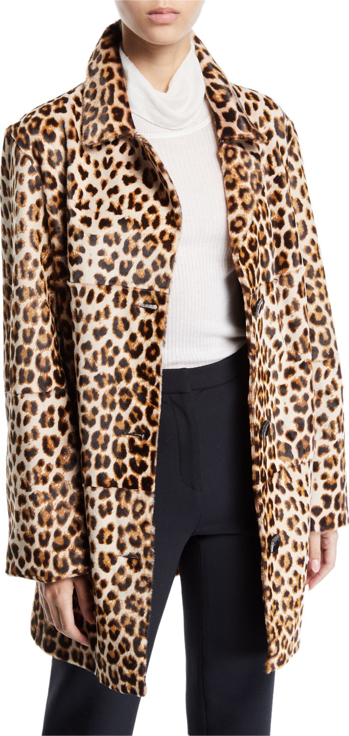 Nour Hammour Leopard-Print Shearling and Leather Coat