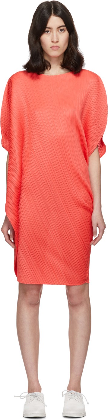 Pleats Please By Issey Miyake Red Curved Pleats Dress