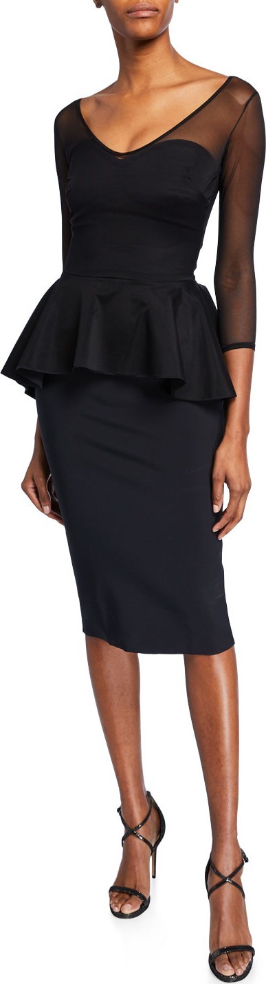 La Petite Robe di Chiara Boni Arquette Illusion 3/4-Sleeve Peplum Cocktail Dress La Petite Robe di Chiara Boni Arquette Illusion 3/4-Sleeve Peplum Cocktail Dress