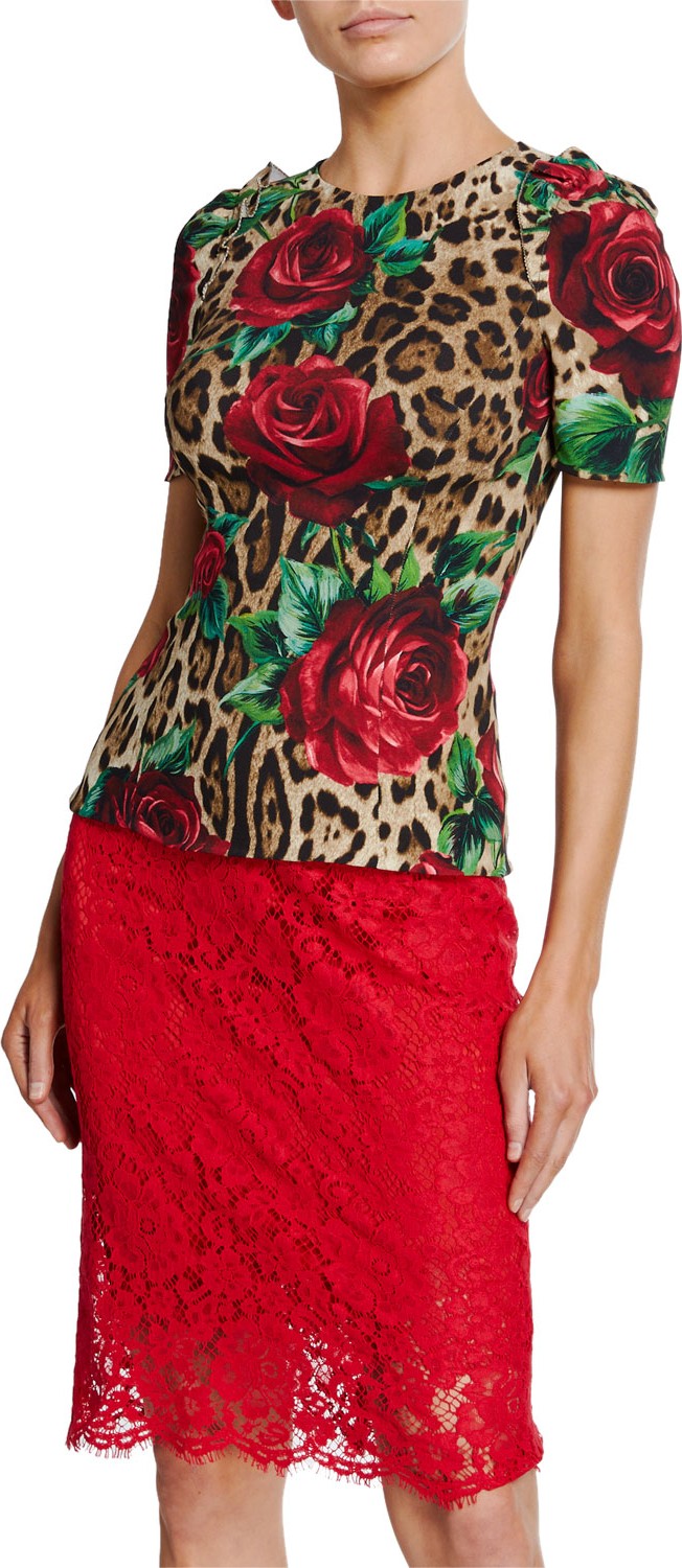 Dolce & Gabbana Rose & Leopard Print Short-Sleeve T-Shirt