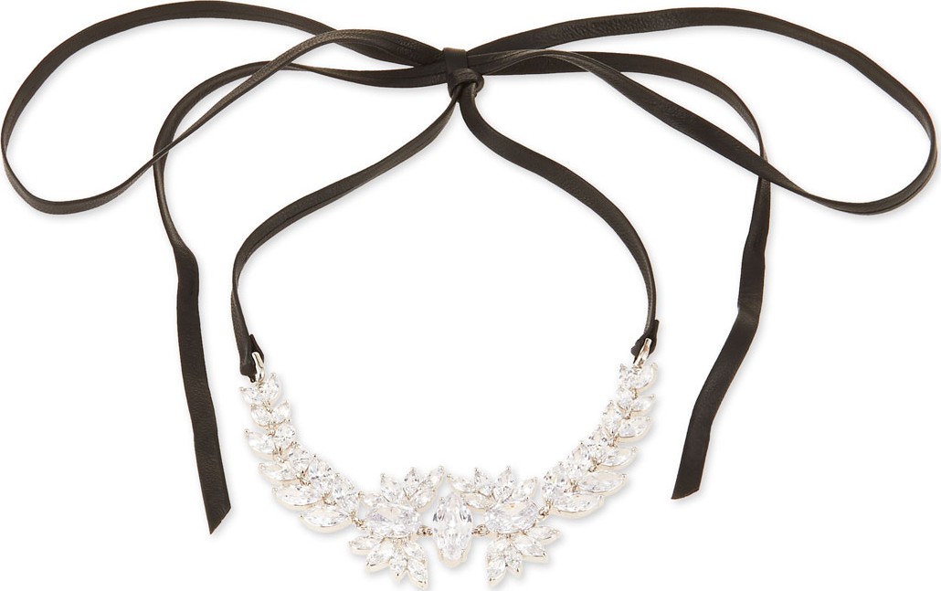 Fallon Monarch Leather & Crystal Choker Necklace