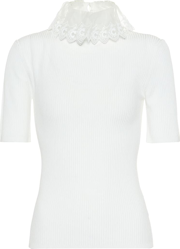 Chloe Organza-trimmed ribbed-knit top