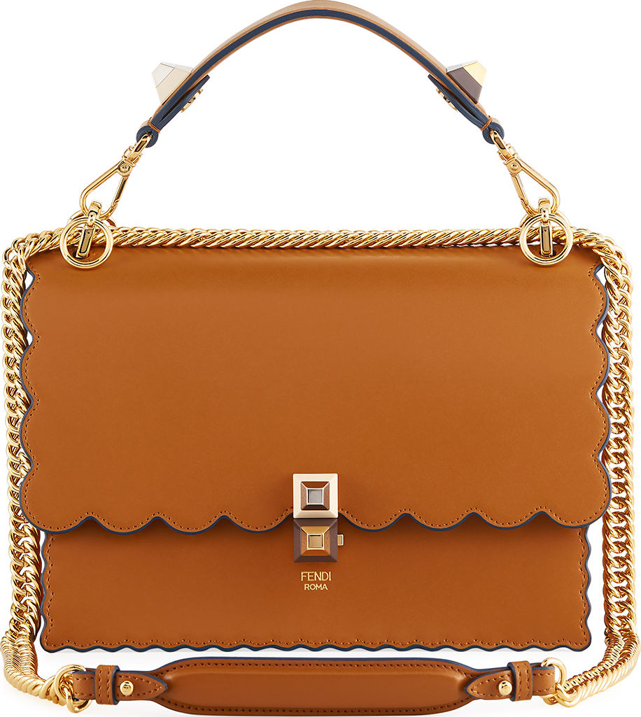 Fendi Kan I Regular Leather Scalloped Shoulder Bag