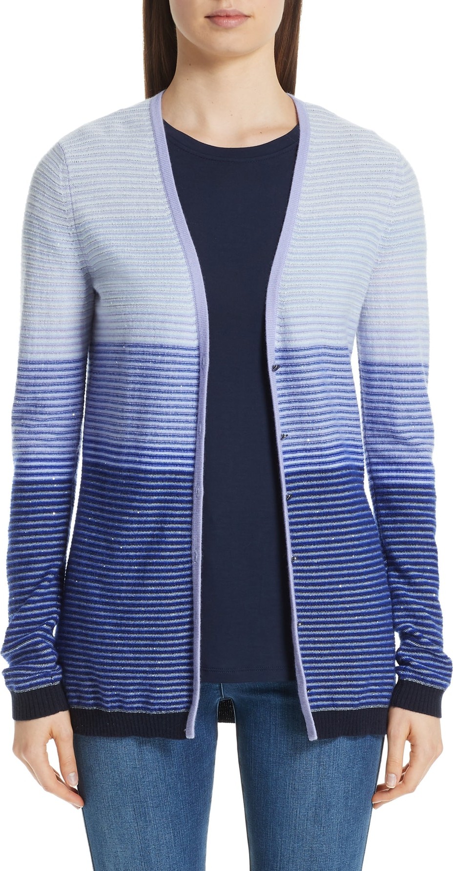 St. John Stripe Cashmere Cardigan