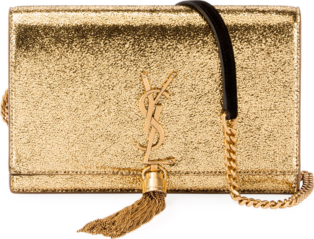 Saint Laurent Kate Monogram Small Crackled Metallic Wallet on Chain - Bronze Hardware