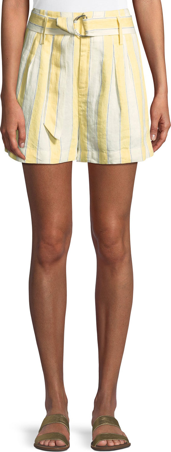 FRAME DENIM Striped Belted Linen Shorts