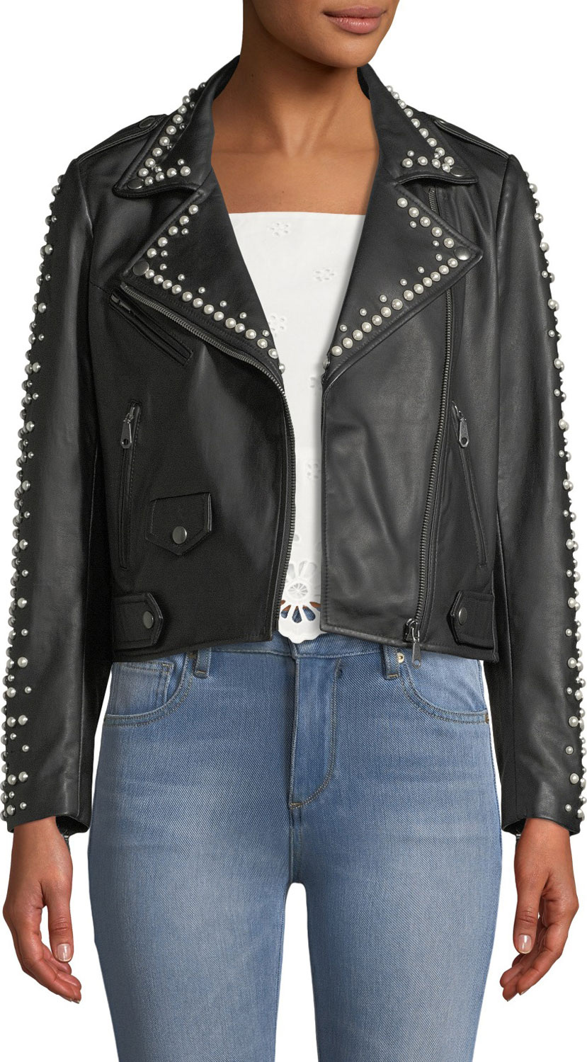 Rebecca Minkoff Wes Leather Moto Jacket w/ Pearls Rebecca Minkoff Wes Leather Moto Jacket w/ Pearls