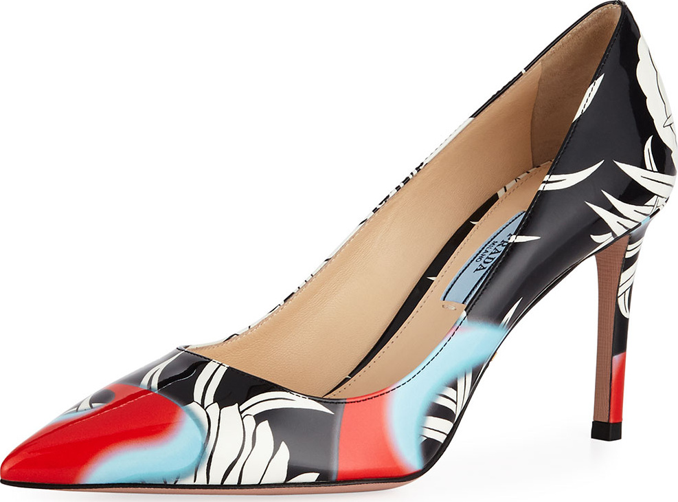 Prada Floral-Print Patent Leather Pump